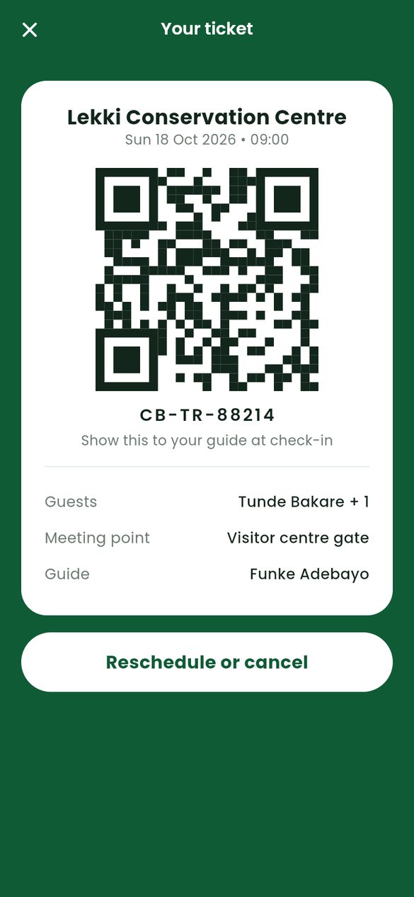 A QR ticket for a tour booking
