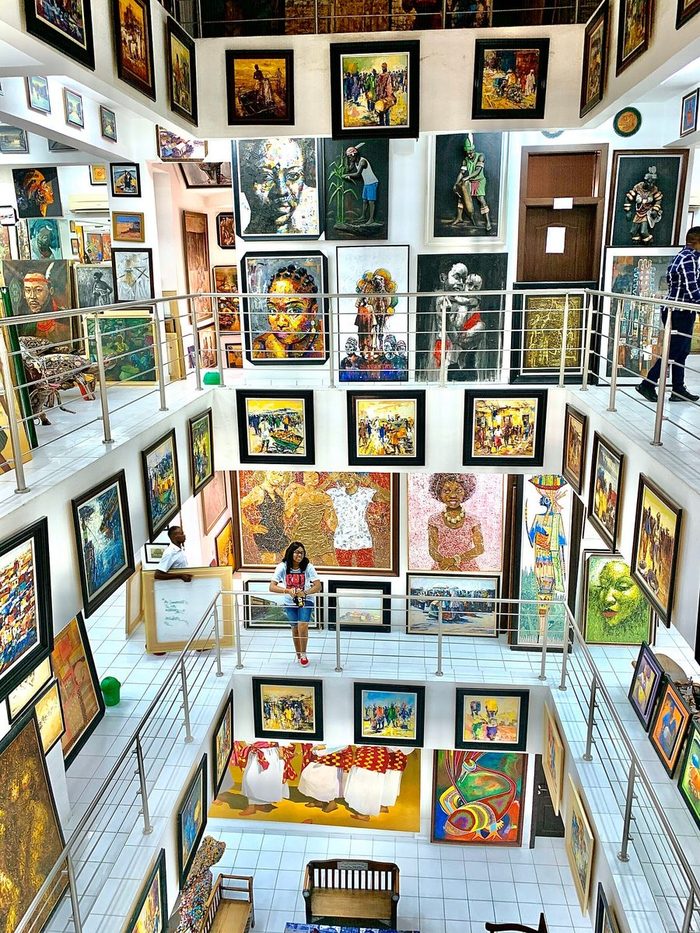 Paintings filling every wall of the Nike Art Gallery